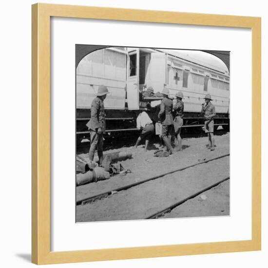 Lifting Wounded Soldiers onto a Hospital Train, East Africa, World War I, 1914-1918-null-Framed Photographic Print