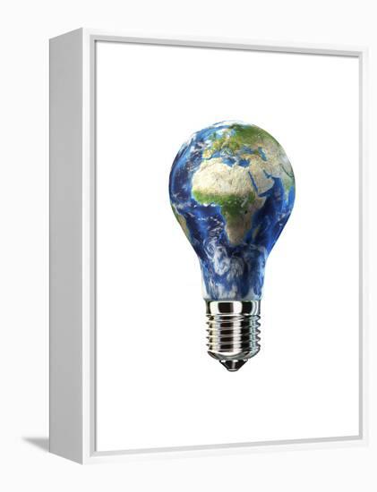 Light Bulb with Planet Earth Inside Glass, Africa and Europe View-null-Framed Stretched Canvas