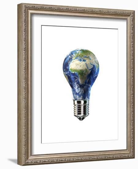 Light Bulb with Planet Earth Inside Glass, Africa and Europe View-null-Framed Premium Giclee Print