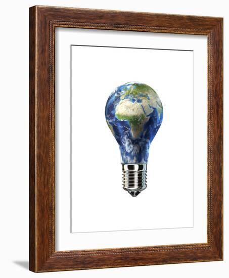 Light Bulb with Planet Earth Inside Glass, Africa and Europe View-null-Framed Premium Giclee Print