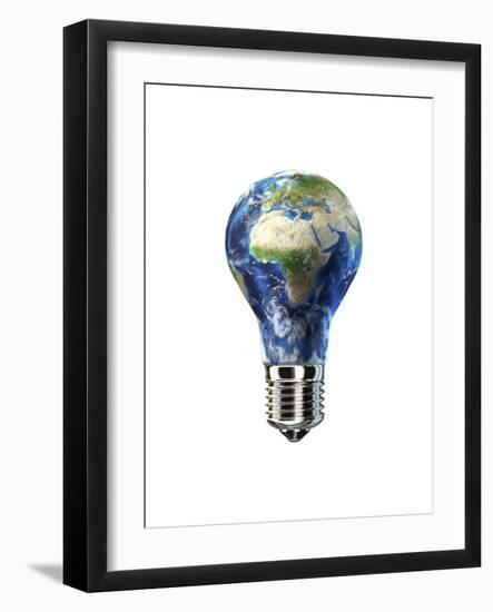 Light Bulb with Planet Earth Inside Glass, Africa and Europe View-null-Framed Premium Giclee Print