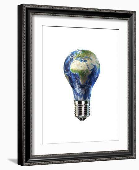 Light Bulb with Planet Earth Inside Glass, Africa and Europe View-null-Framed Premium Giclee Print