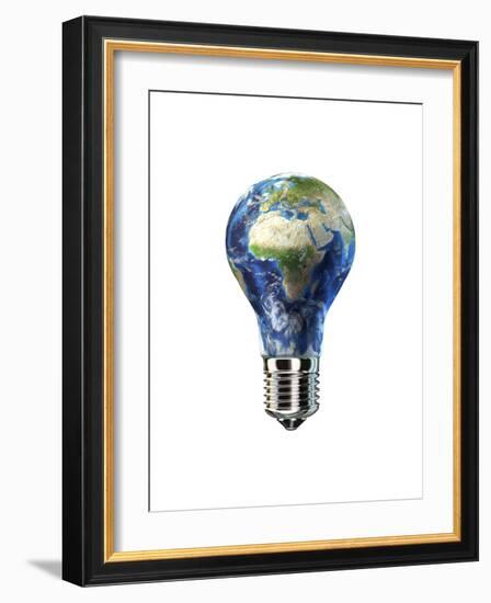 Light Bulb with Planet Earth Inside Glass, Africa and Europe View-null-Framed Premium Giclee Print