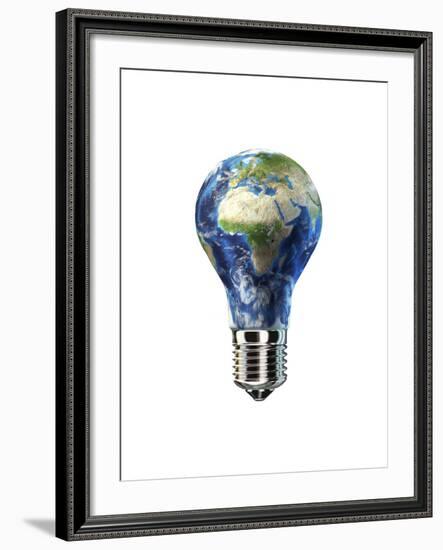 Light Bulb with Planet Earth Inside Glass, Africa and Europe View-null-Framed Art Print