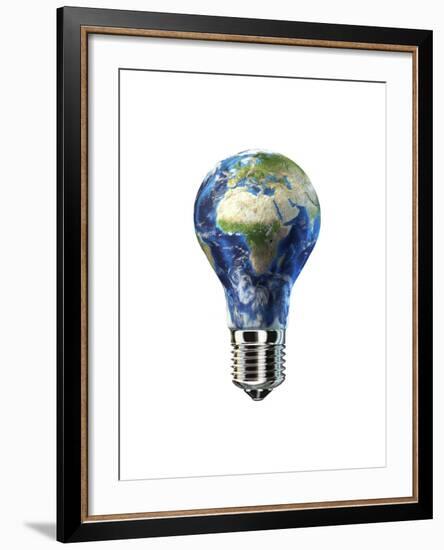 Light Bulb with Planet Earth Inside Glass, Africa and Europe View-null-Framed Art Print