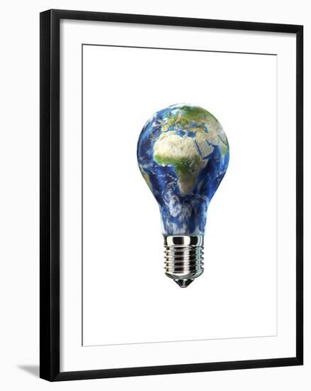 Light Bulb with Planet Earth Inside Glass, Africa and Europe View-null-Framed Art Print