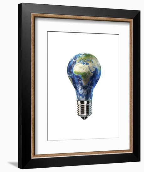 Light Bulb with Planet Earth Inside Glass, Africa and Europe View-null-Framed Art Print