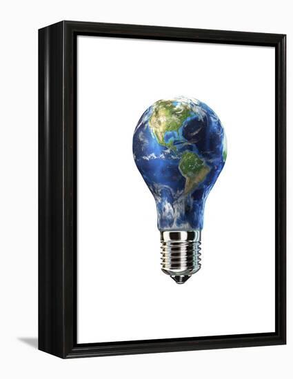 Light Bulb with Planet Earth Inside Glass, Americas View-null-Framed Stretched Canvas