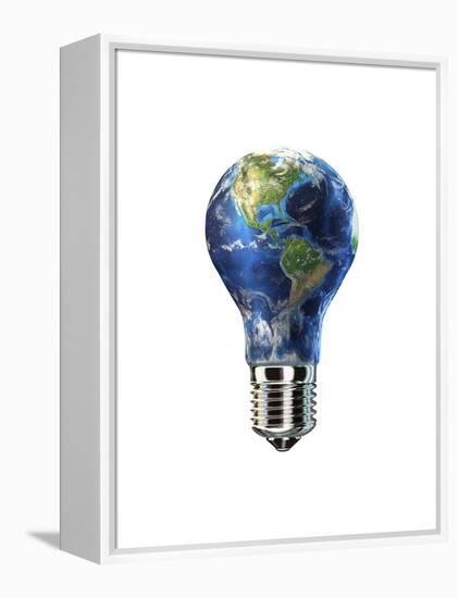 Light Bulb with Planet Earth Inside Glass, Americas View-null-Framed Stretched Canvas