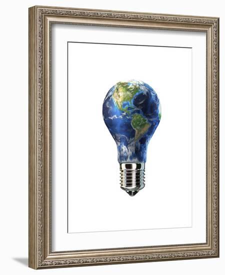 Light Bulb with Planet Earth Inside Glass, Americas View-null-Framed Premium Giclee Print