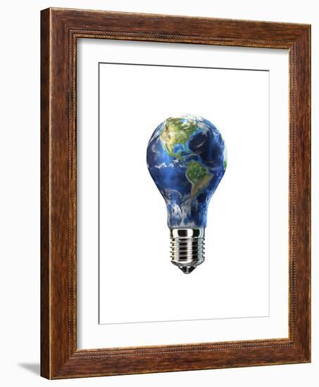 Light Bulb with Planet Earth Inside Glass, Americas View-null-Framed Premium Giclee Print