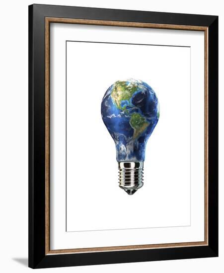 Light Bulb with Planet Earth Inside Glass, Americas View-null-Framed Premium Giclee Print