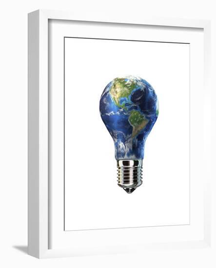 Light Bulb with Planet Earth Inside Glass, Americas View-null-Framed Premium Giclee Print