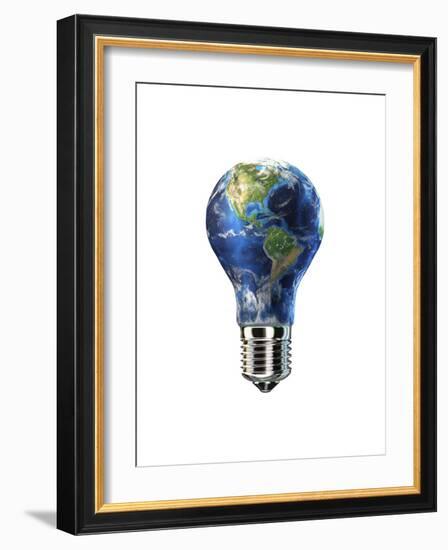 Light Bulb with Planet Earth Inside Glass, Americas View-null-Framed Premium Giclee Print