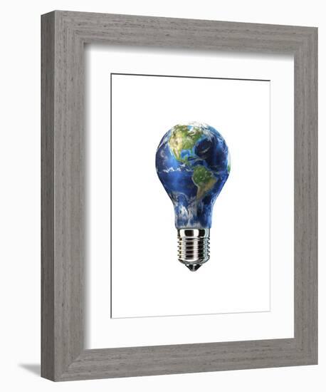 Light Bulb with Planet Earth Inside Glass, Americas View-null-Framed Art Print