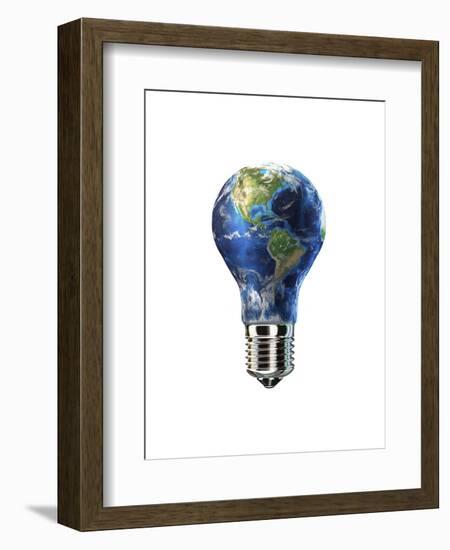 Light Bulb with Planet Earth Inside Glass, Americas View-null-Framed Art Print