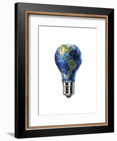 Light Bulb with Planet Earth Inside Glass, Americas View-null-Framed Art Print