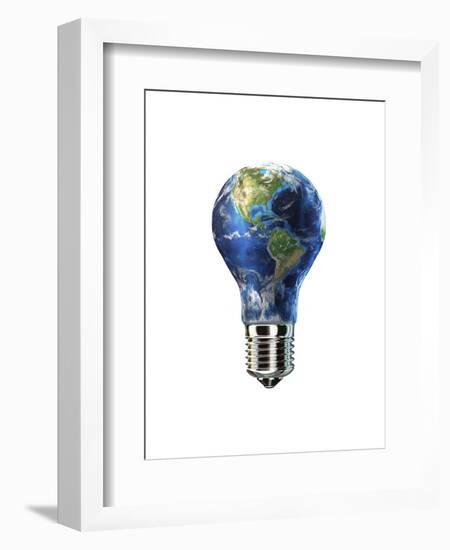 Light Bulb with Planet Earth Inside Glass, Americas View-null-Framed Art Print