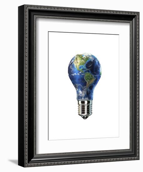 Light Bulb with Planet Earth Inside Glass, Americas View-null-Framed Art Print