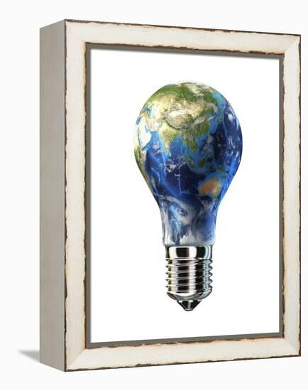 Light Bulb with Planet Earth Inside Glass, Asia View-null-Framed Stretched Canvas