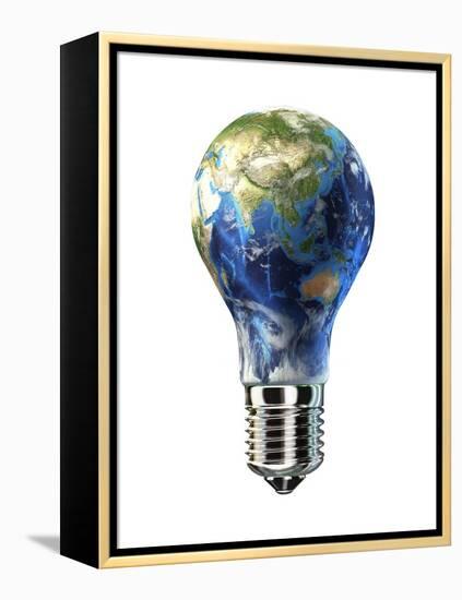 Light Bulb with Planet Earth Inside Glass, Asia View-null-Framed Stretched Canvas