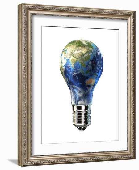 Light Bulb with Planet Earth Inside Glass, Asia View-null-Framed Art Print