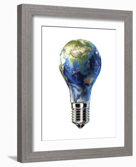 Light Bulb with Planet Earth Inside Glass, Asia View-null-Framed Art Print