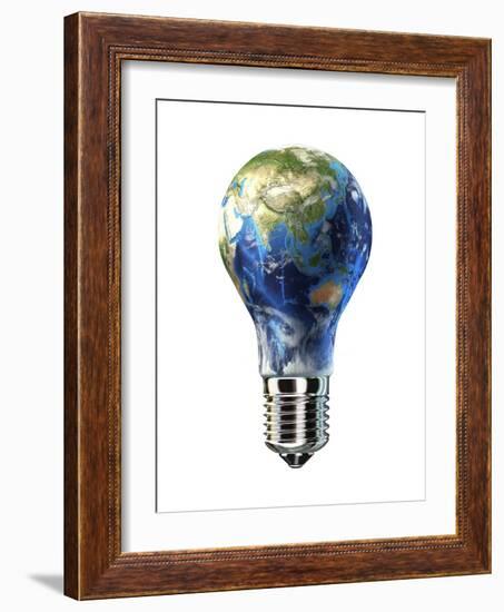 Light Bulb with Planet Earth Inside Glass, Asia View-null-Framed Art Print