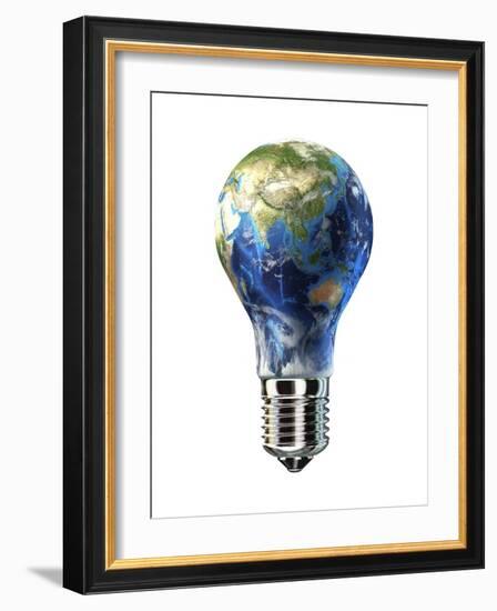 Light Bulb with Planet Earth Inside Glass, Asia View-null-Framed Art Print