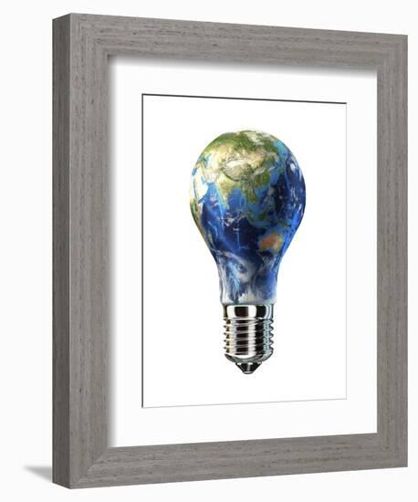 Light Bulb with Planet Earth Inside Glass, Asia View-null-Framed Premium Giclee Print