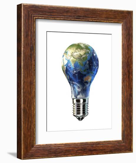 Light Bulb with Planet Earth Inside Glass, Asia View-null-Framed Premium Giclee Print