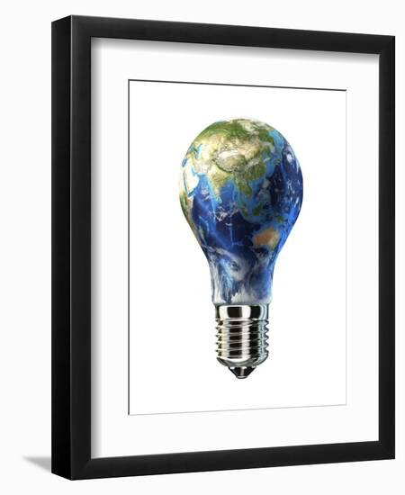 Light Bulb with Planet Earth Inside Glass, Asia View-null-Framed Premium Giclee Print