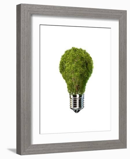 Light Bulb with Tree Inside Glass, Isolated on White Background-null-Framed Premium Giclee Print