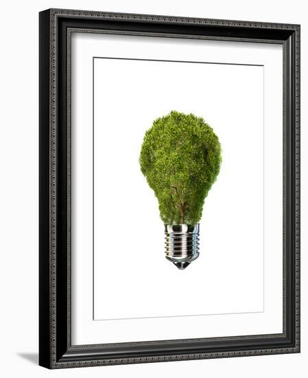 Light Bulb with Tree Inside Glass, Isolated on White Background-null-Framed Premium Giclee Print