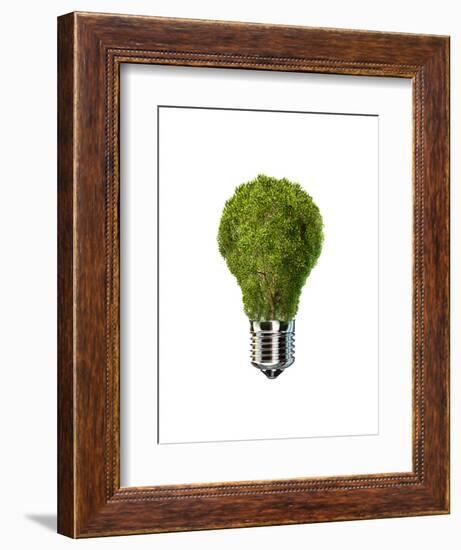 Light Bulb with Tree Inside Glass, Isolated on White Background-null-Framed Art Print