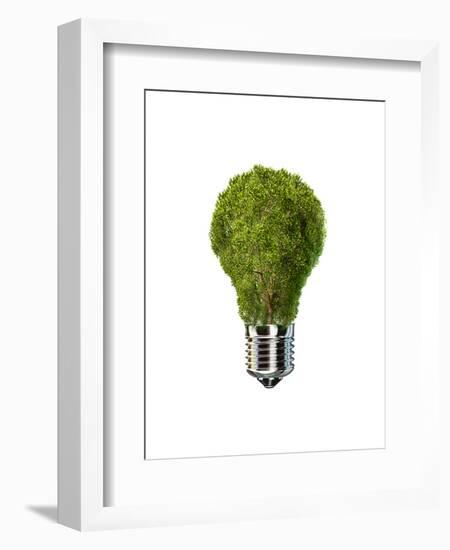 Light Bulb with Tree Inside Glass, Isolated on White Background-null-Framed Art Print