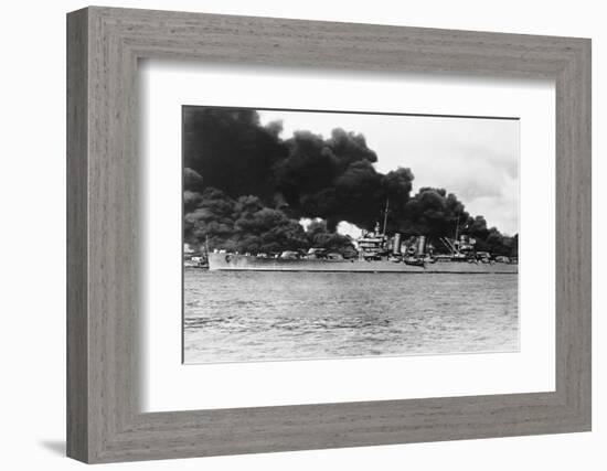 Light Cruiser Passing Burning USS Arizona-Bettmann-Framed Photographic Print