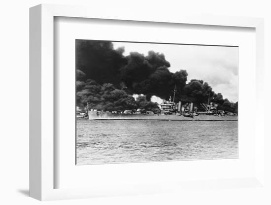 Light Cruiser Passing Burning USS Arizona-Bettmann-Framed Photographic Print