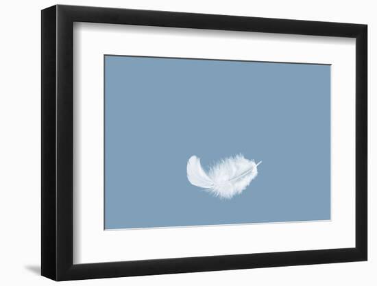 Light Fluffy a White Feather Floating in the Air with Copy Space. Feather Abstract Freedom Concept-1933bkk-Framed Photographic Print