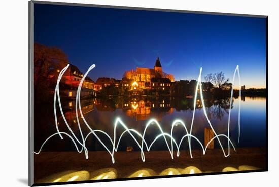 Light Painting at Mšllner Town Lake, Evening-Thomas Ebelt-Mounted Photographic Print