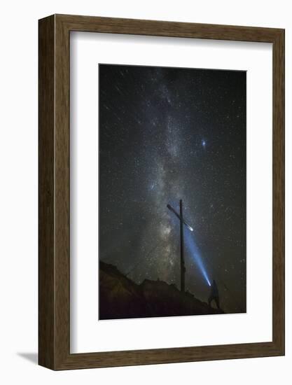 Light Painting with the Milky Way and the Summit Cross in the Background-Niki Haselwanter-Framed Photographic Print