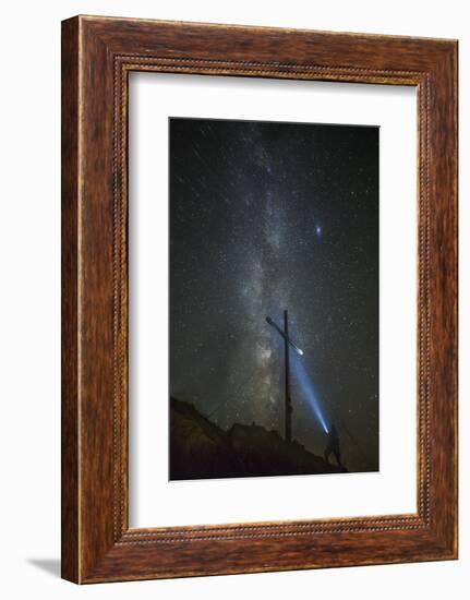 Light Painting with the Milky Way and the Summit Cross in the Background-Niki Haselwanter-Framed Photographic Print