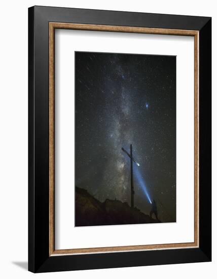 Light Painting with the Milky Way and the Summit Cross in the Background-Niki Haselwanter-Framed Photographic Print