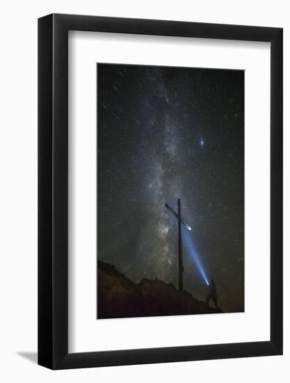 Light Painting with the Milky Way and the Summit Cross in the Background-Niki Haselwanter-Framed Photographic Print