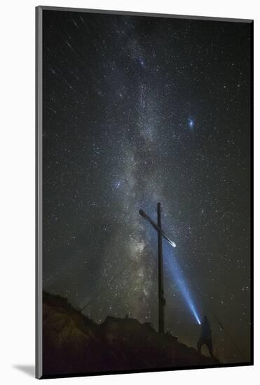 Light Painting with the Milky Way and the Summit Cross in the Background-Niki Haselwanter-Mounted Photographic Print