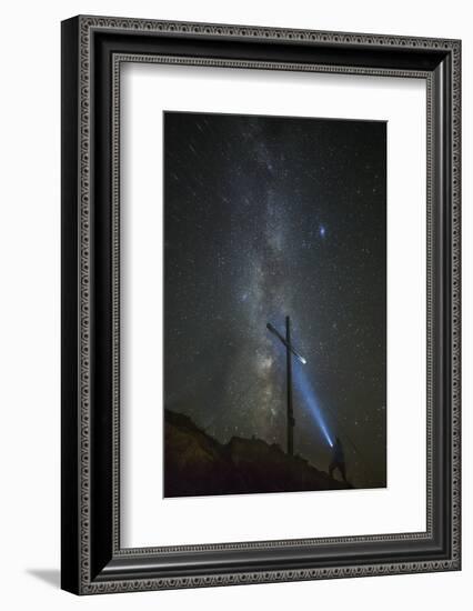 Light Painting with the Milky Way and the Summit Cross in the Background-Niki Haselwanter-Framed Photographic Print