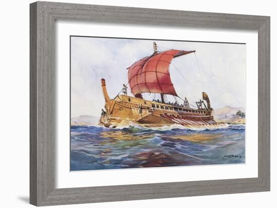 Light Ship from Classical Greek Era, Watercolour by Albert Sebille (1874-1953)-null-Framed Giclee Print