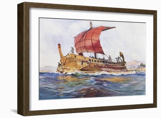 Light Ship from Classical Greek Era, Watercolour by Albert Sebille (1874-1953)-null-Framed Giclee Print