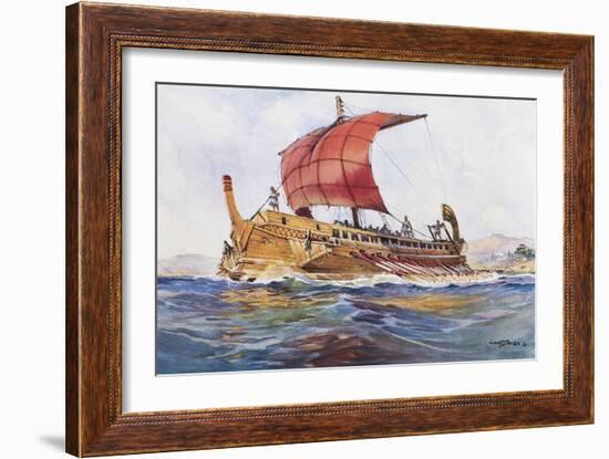 Light Ship from Classical Greek Era, Watercolour by Albert Sebille (1874-1953)-null-Framed Giclee Print