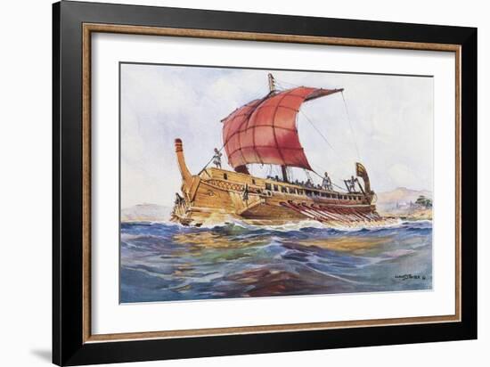 Light Ship from Classical Greek Era, Watercolour by Albert Sebille (1874-1953)-null-Framed Giclee Print